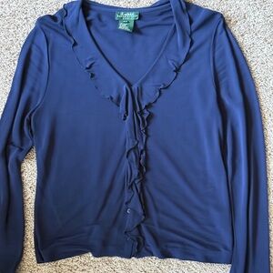 Lauren Ralph Lauren Deep Blue Ruffle Blouse